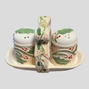 Young’s Elegant Holly Salt and Pepper With Rack 3-Piece Set